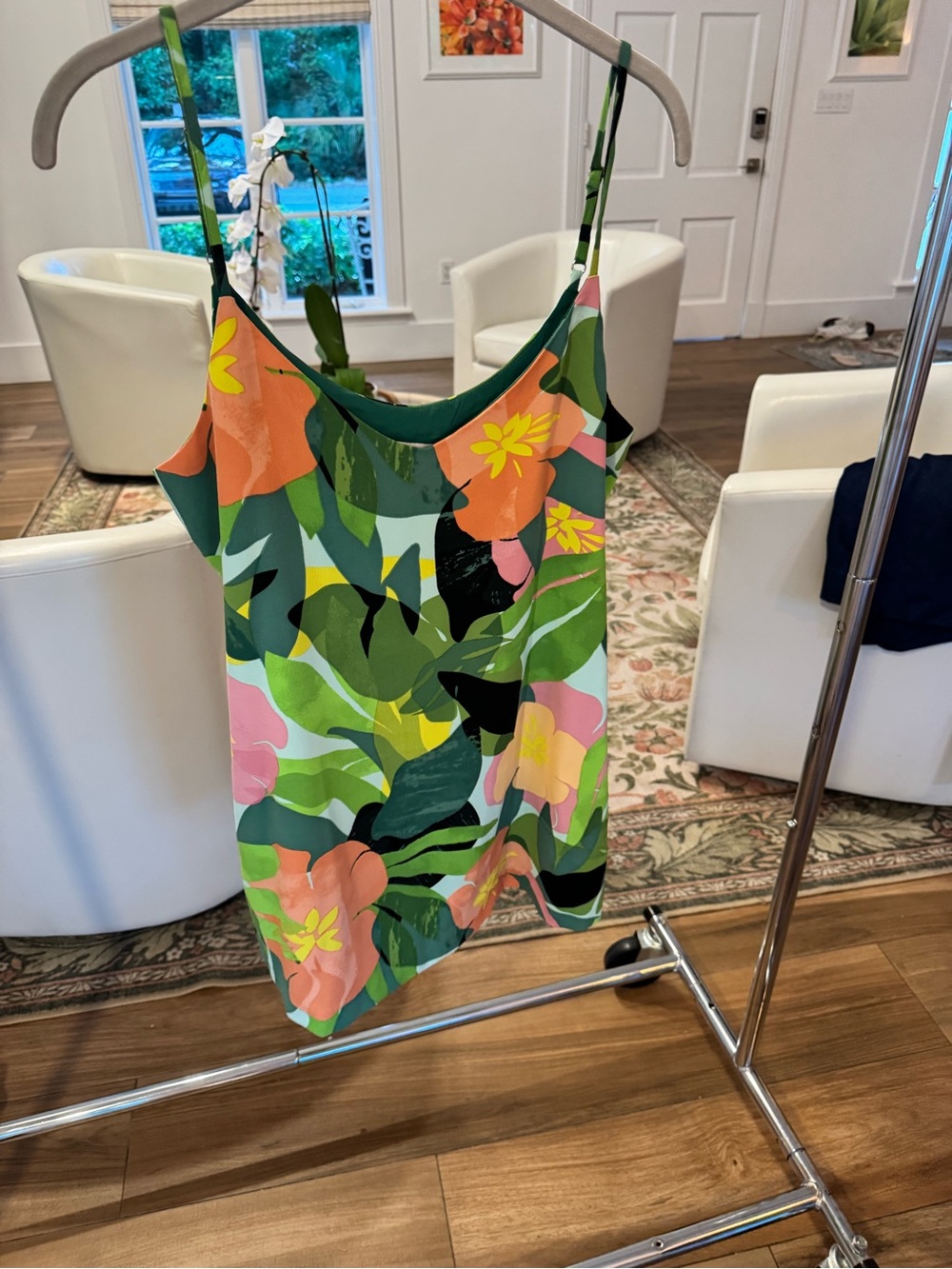Floral Tropical Slip Dress - Green Multi